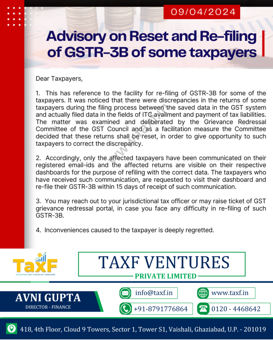 ADVISORY FOR FILING OF GSTR 3B